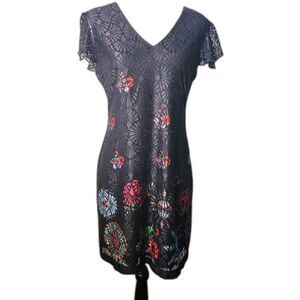 Desigual Black Lace Ruffle Dress Size 10
